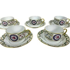 Haviland Limoges "Louveciennes" Flat Cups/Saucers-Set of 5-France-Pristine Mint!